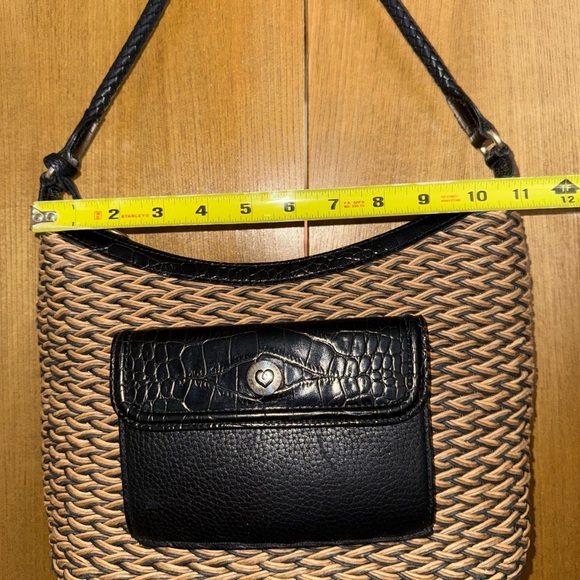 Brighton Woven Straw Shoulder Bag w/ Black Leather Trim & Heart Charm - Picture 6 of 12